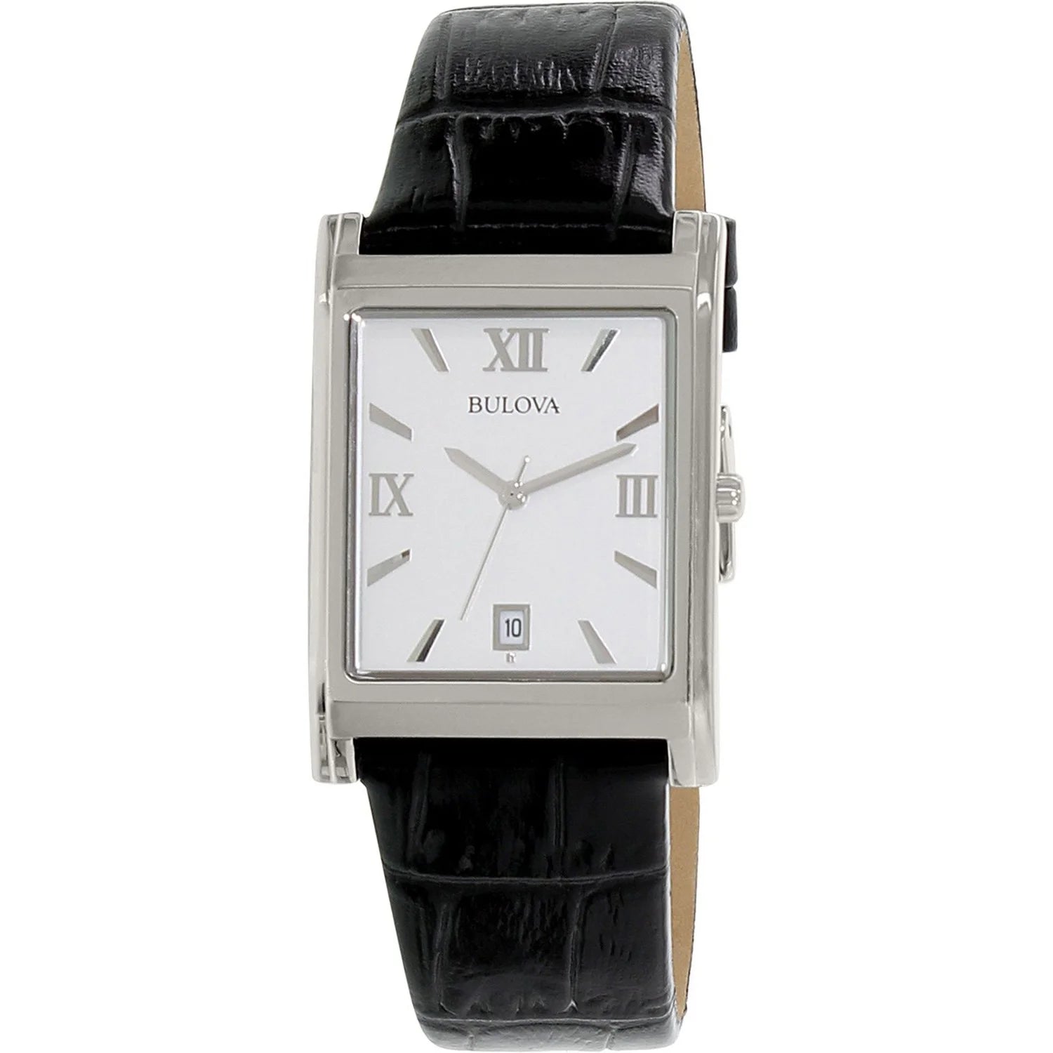 Men'S Black Leather Strap Watch 96B107