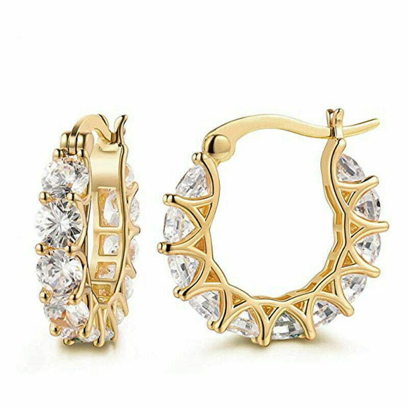 Silver/Gold Plated Hoop Earrings for Women Fashion Cubic Zirconia Lab-Created