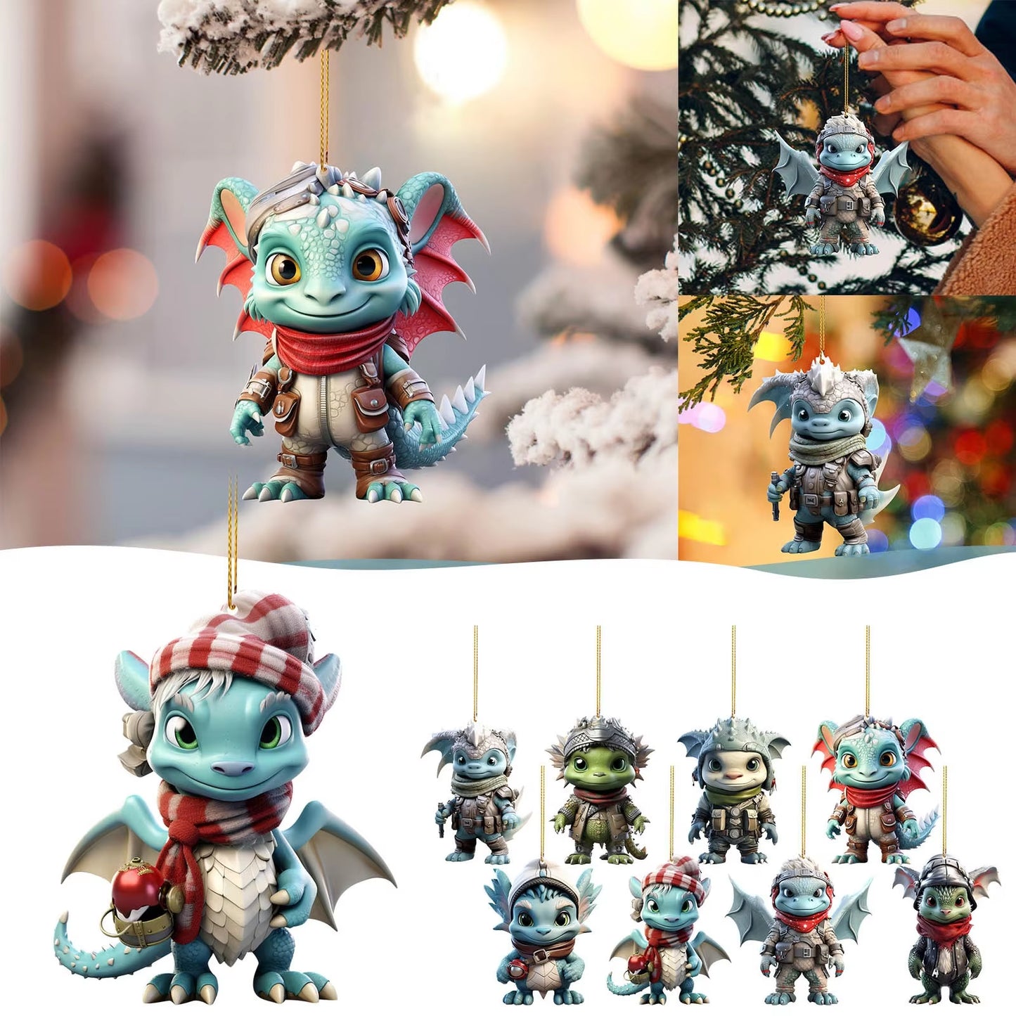 New Christmas Pendant Adorable Flying Dragon Baby Decorations Doll Gift Key Chain Car Hanging Ornaments Home Xmas Party Decor